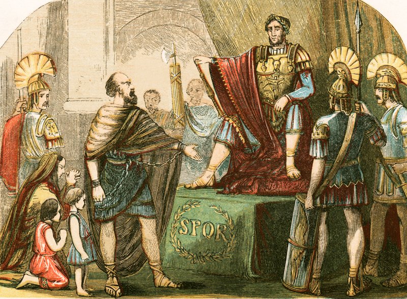 Caractacus před římským císařem Claudiem od English School