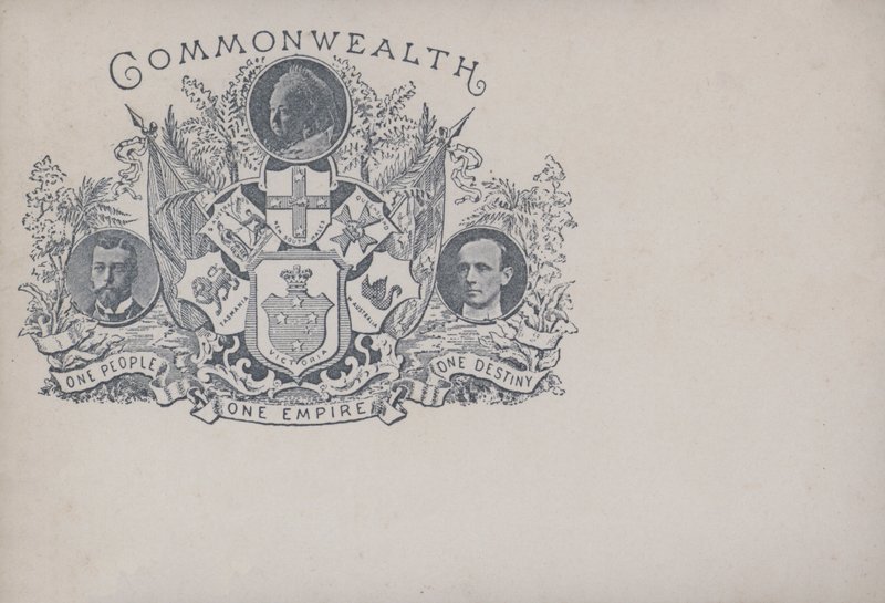 Karta oslavující Commonwealth a Austrálii, konec 19. století (litho) od English School