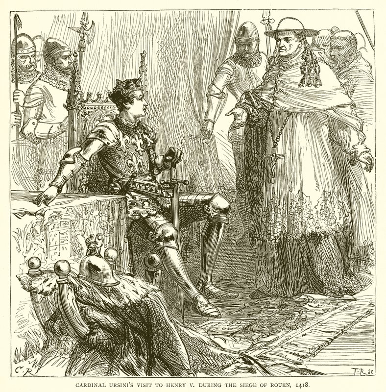 Kardinál Ursinis Návštěva Jindřicha V. během obléhání Rouenu, 1418 od English School