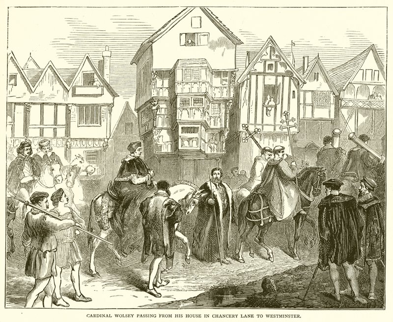 Kardinál Wolsey přechází ze svého domu v Chancery Lane do Westminsteru od English School