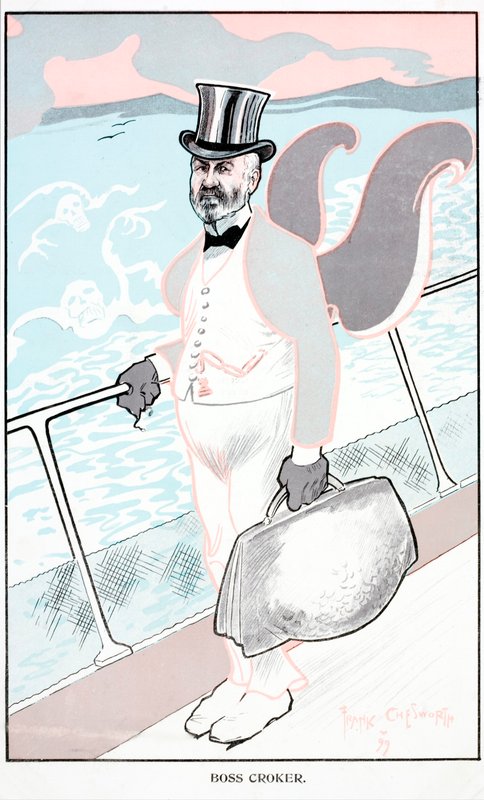 Karikatura Richarda "Bosse" Crokera, amerického politika (barevná litografie) od English School