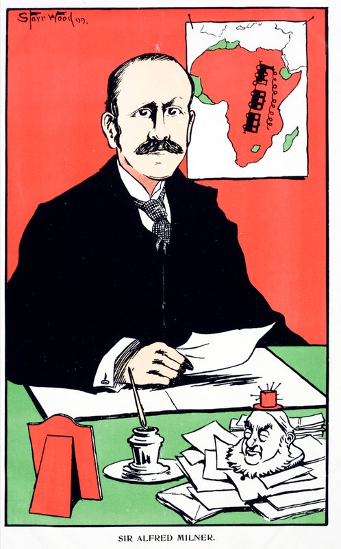 Karikatura sira Alfreda Milnera, britského koloniálního guvernéra Kapské kolonie při vypuknutí druhé búrské války od English School