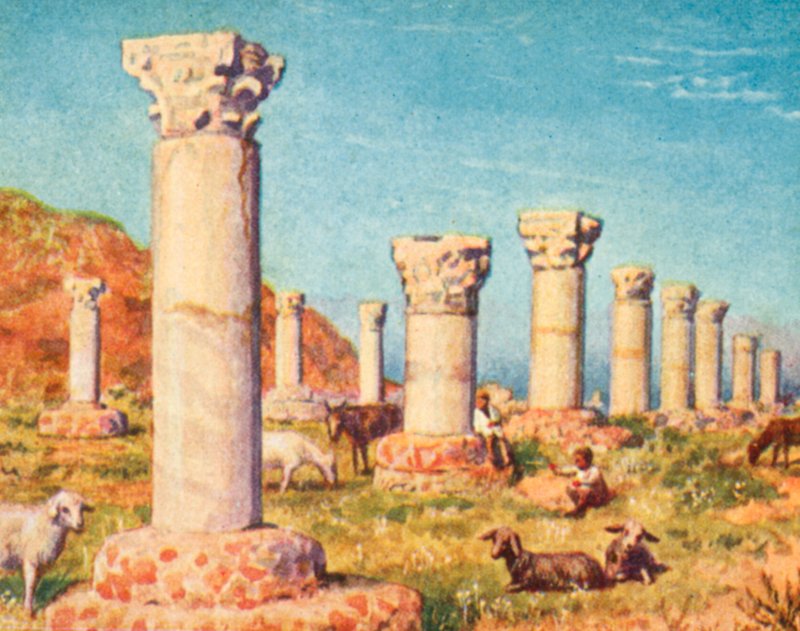 Kartágo, bazilika svatého Cypriána (barevná litografie) od English School
