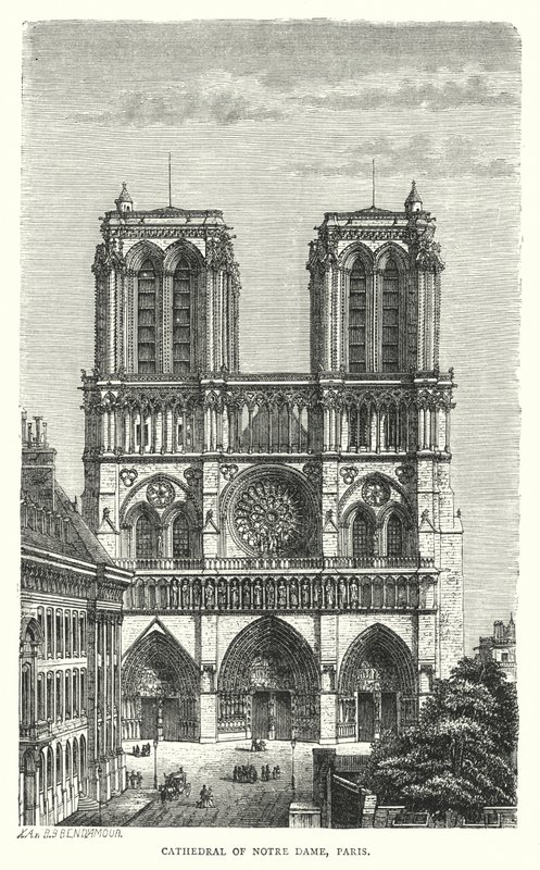 Katedrála Notre Dame, Paříž (rytina) od English School