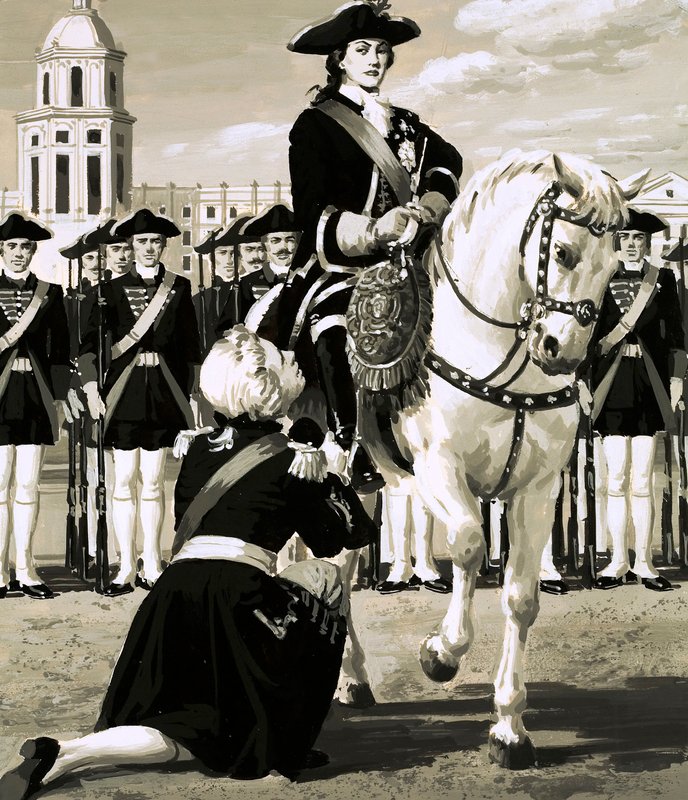 Catherine vedla armádní povstání, které svrhlo jejího manžela, cara Petra od English School