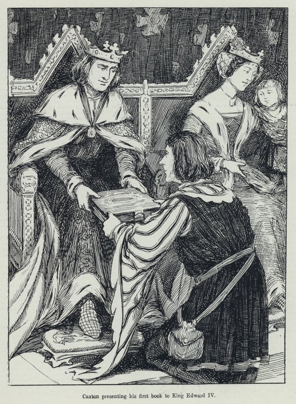 Caxton představuje svou první knihu králi Edwardu IV (litho) od English School