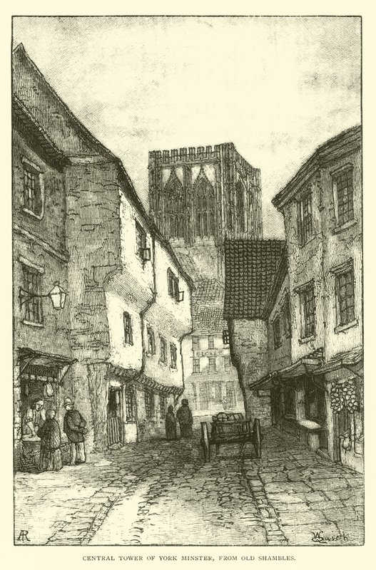 Central Tower of York Minster, z Old Shambles od English School