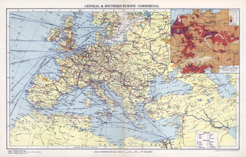 Střední a jižní Evropa, komerční (barevná litografie) od English School
