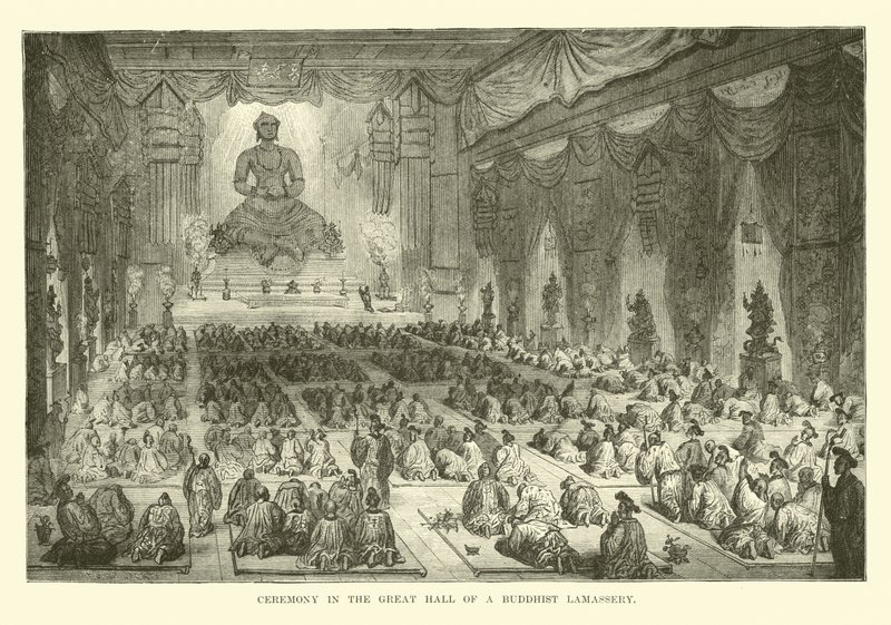 Obřad ve Velké síni buddhistické lamassérie od English School