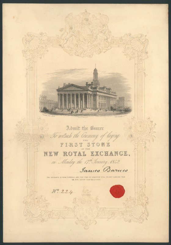 Slavnostní položení prvního kamene New Royal Exchange v Londýně dne 17. ledna 1842 od English School