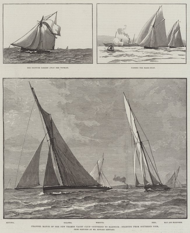 Channel Match of the New Thames Yacht Club, Southend do Harwich, počínaje Southend Pier (rytina) od English School