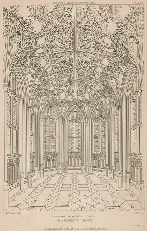 Kaple Chantry v klášterech, kaple svatého Štěpána, Westminsterský palác od English School