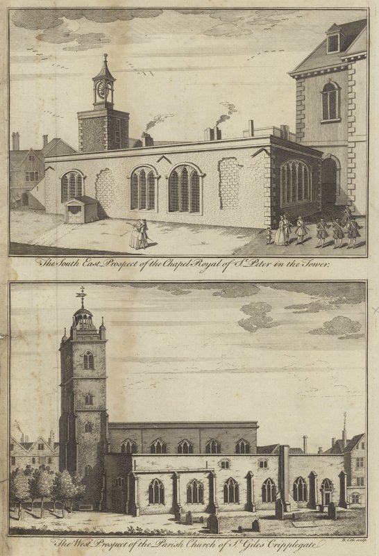 Královská kaple svatého Petra ve věži a kostel St Giles Cripplegate, Londýn od English School