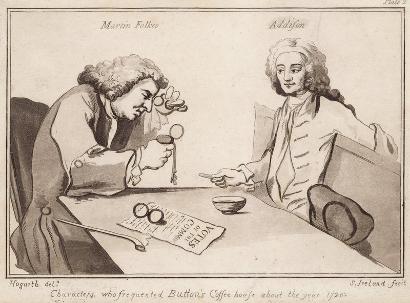 Postavy, které navštěvovaly Buttons Coffee House kolem roku 1720; Martin Folkes, Addison od English School