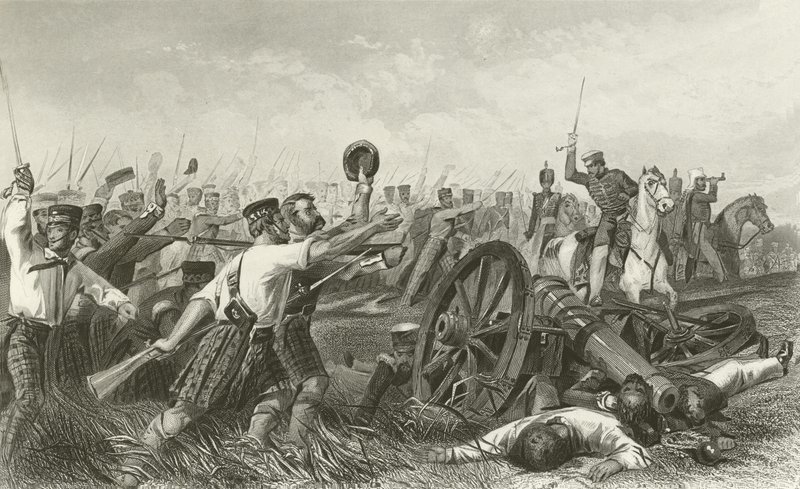Obsazení Highlanders před Cawnpore, pod vedením generála Havelocka od English School