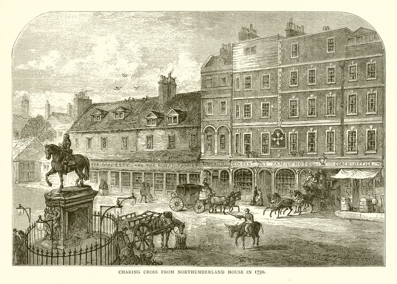Charing Cross z Northumberland House v roce 1750 od English School