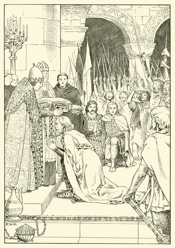 Karel Veliký korunován v St Peters (inkoust na papíře) od English School