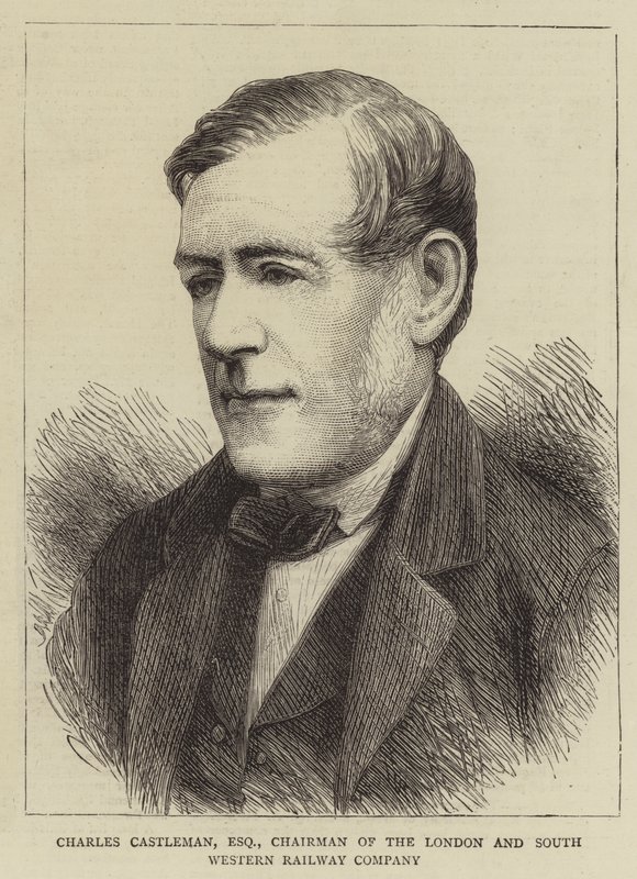 Charles Castleman, Esquire, předseda společnosti London and South Western Railway Company (rytina) od English School