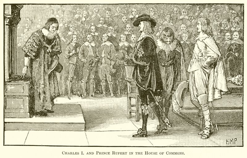 Karel I. a princ Rupert v Dolní sněmovně od English School