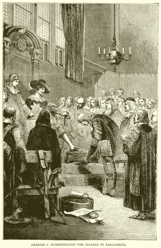 Karel I. vyslýchá předsedu parlamentu od English School