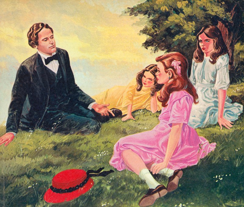 Charles Lutwidge Dodgson vypráví příběhy Alici Liddellové a jejím dvěma sestrám od English School
