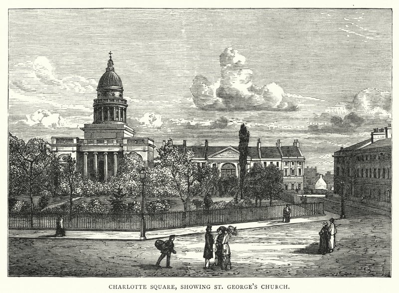 Charlotte Square, zobrazující kostel svatého Jiří (rytina) od English School