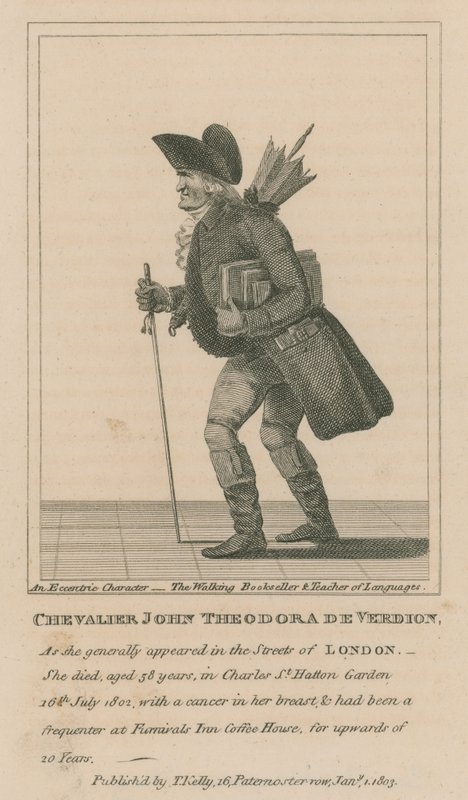 Chevalier John Theodora De Verdion, Walking Bookseller a učitel jazyků od English School