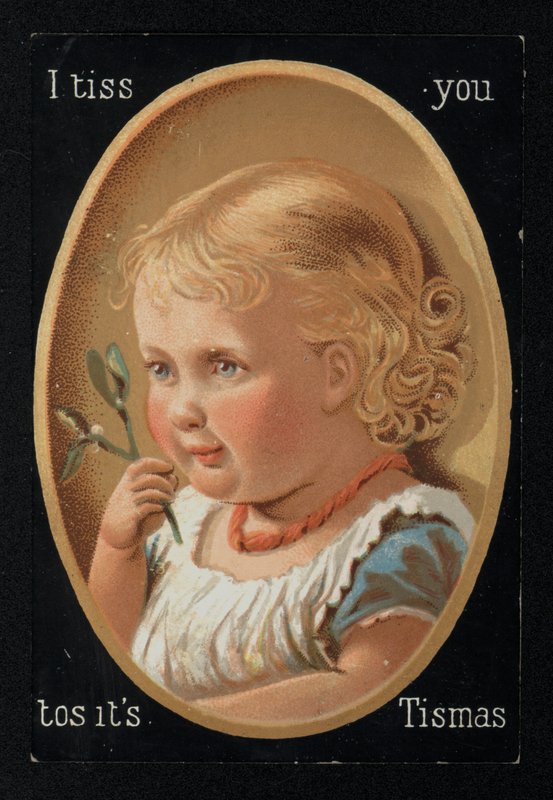 Dítě se jmelím, vánoční přání. (chromolitho) od English School