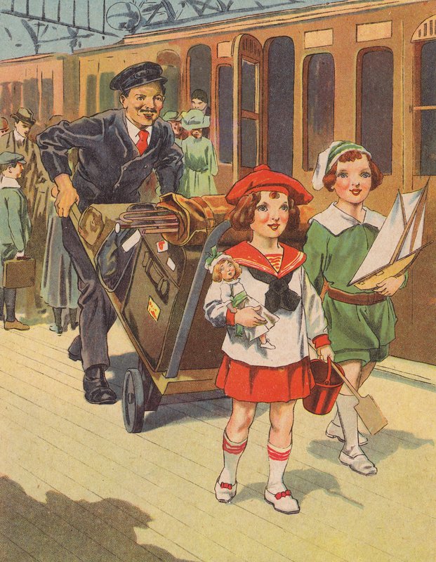Děti cestující na prázdniny vlakem (barva lito) od English School