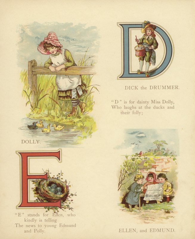 Jména dětí: (barevná litografie): Bubeník Dick, Dolly, Ellen, Edmund od English School
