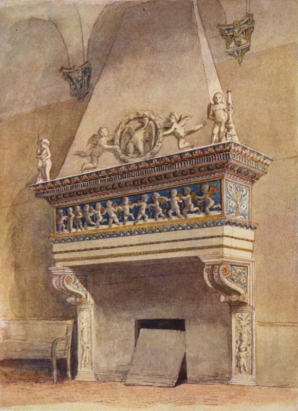 Komínový díl delle Agneli, Dóžecí palác, Urbino, Itálie (barva litho) od English School
