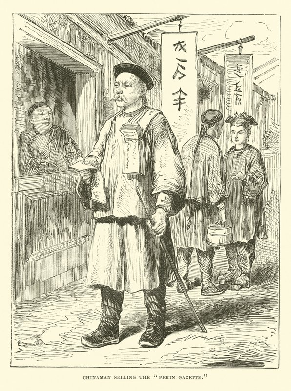 Číňan prodávající Pekin Gazette od English School