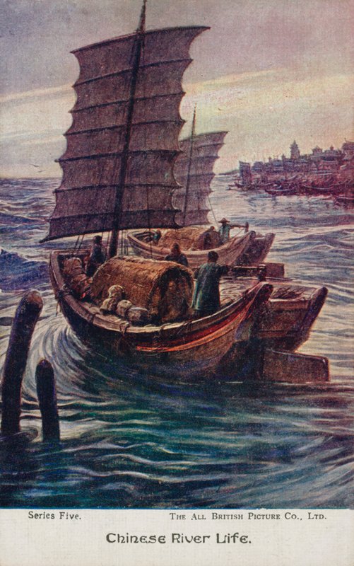 Čínský říční život (barva litho) od English School