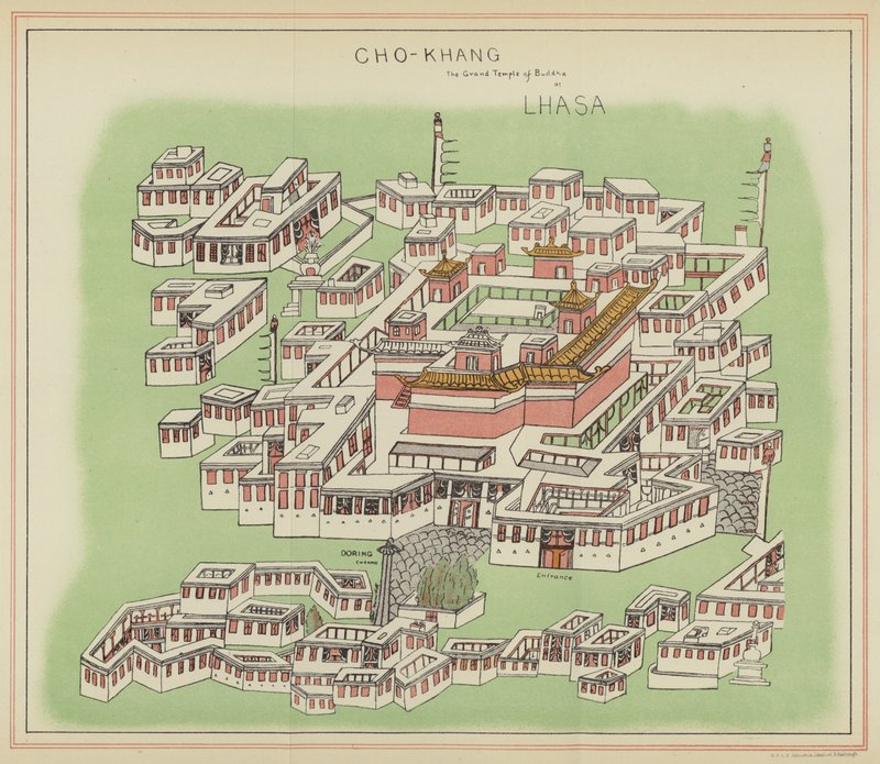 Čó-khang, velký Buddhův chrám ve Lhase (barevná litografie) od English School