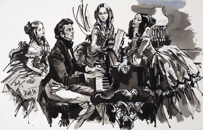 Chopin s obdivovatelkami (kvaš na papíře) od English School