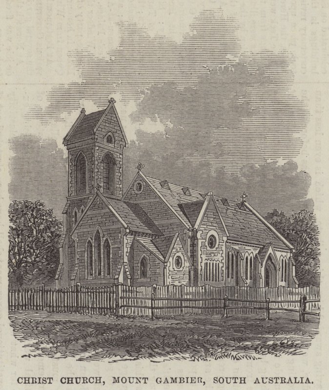 Christ Church, Mount Gambier, Jižní Austrálie (rytina) od English School