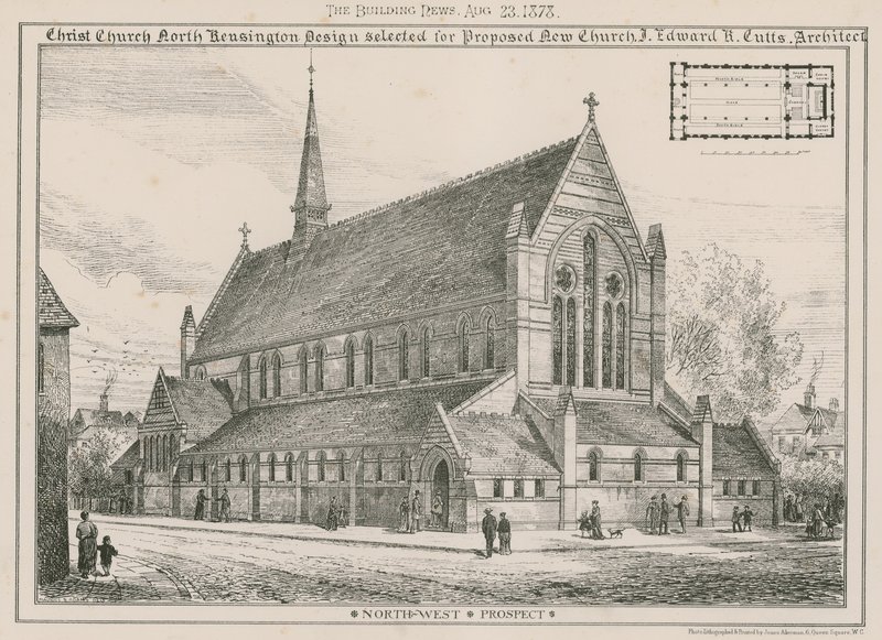 Christ Church, North Kensington: design vybraný pro navrhovaný nový kostel od English School