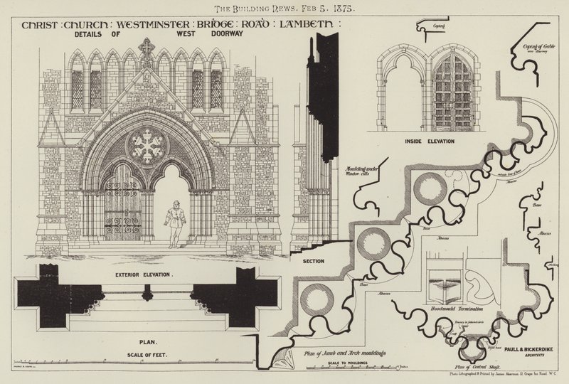 Christ Church, Westminster Bridge Road, Lambeth (rytina) od English School