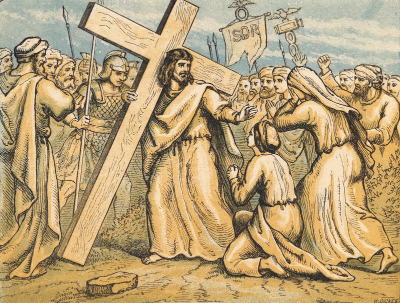 Kristus nesoucí svůj kříž (barevná rytina) od English School