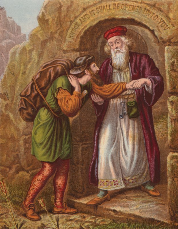 Christianův příjezd k brance (barevná litografie) od English School