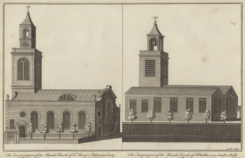 Kostel Panny Marie, Aldermanbury a Church of Allhallows na londýnské zdi, Londýn od English School
