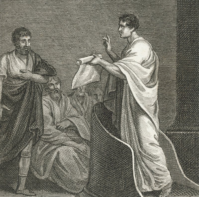 Cicero obviňuje Catilina v senátě (rytina) od English School