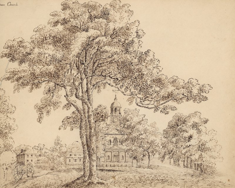 Clapham Church, Surrey (inkoust na papíře) od English School