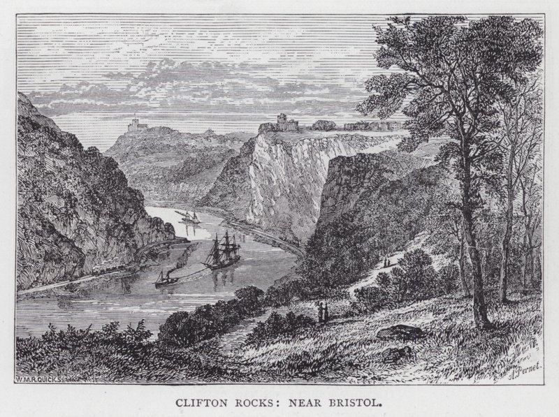 Clifton Rocks, poblíž Bristolu (rytina) od English School