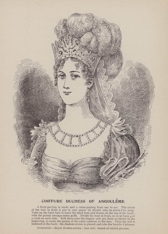 Coiffure vévodkyně z Angouleme (rytina) od English School