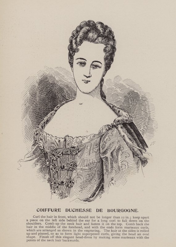 Účes vévodkyně de Bourgogne (rytina) od English School