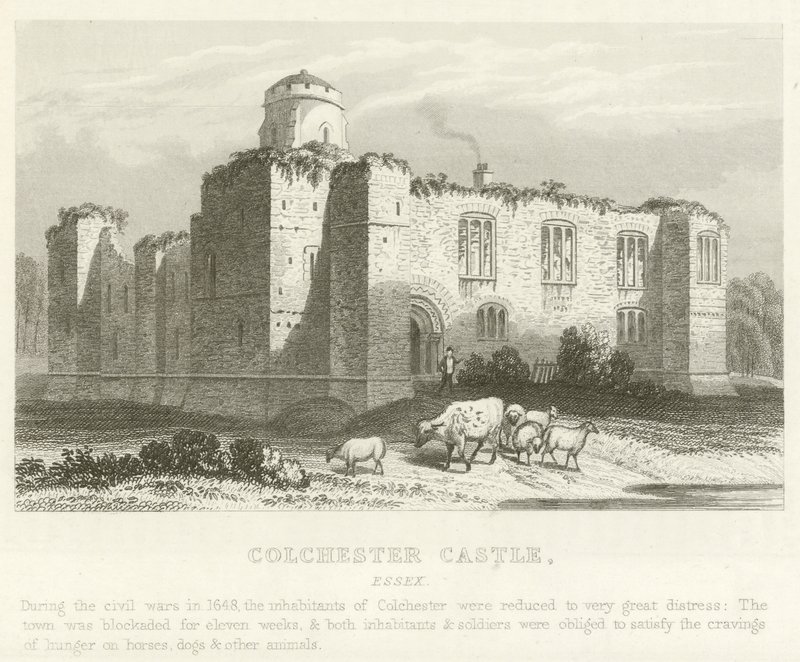 Colchester Castle, Essex (rytina) od English School
