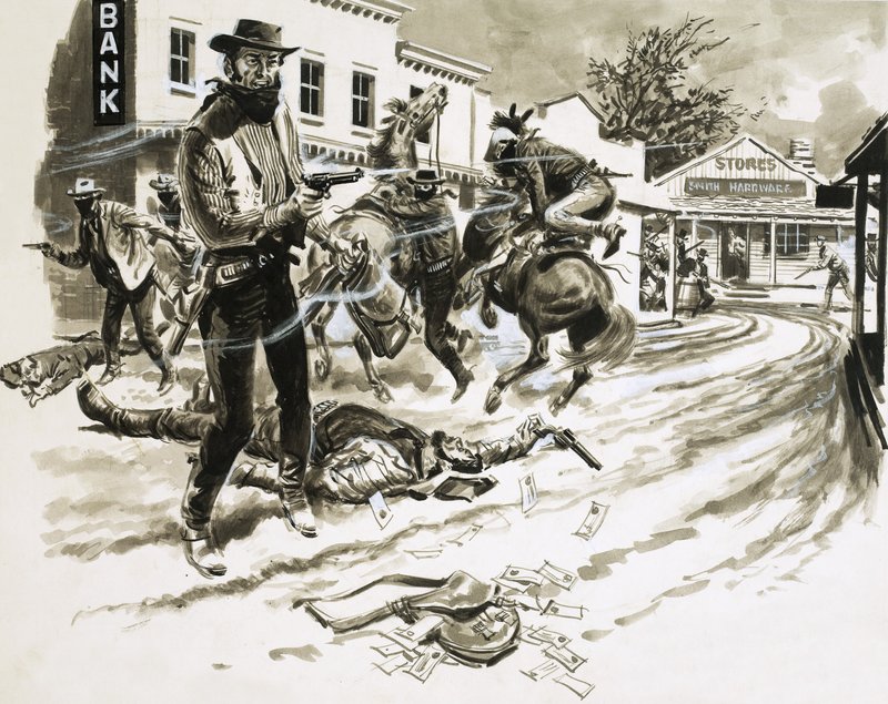 Cole Younger, člen Jesse James Gang, v přestřelce od English School