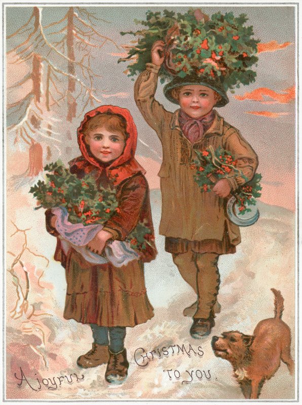 Sbírání Holly ve sněhu, vánoční přání od English School