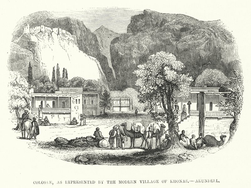 Colossae, jak je reprezentována moderní vesnicí Khonas, Arundell (rytina) od English School